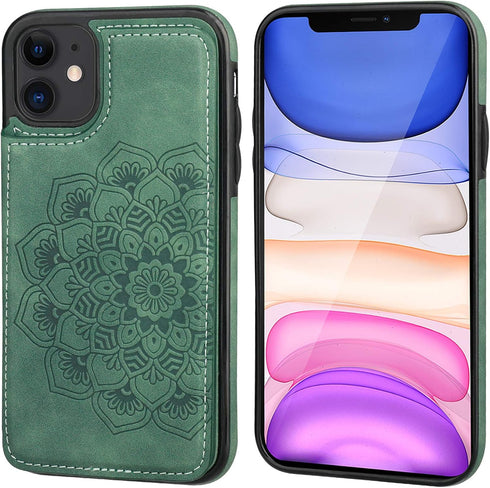 Vaburs Compatible with iPhone 11 Case Wallet with Card Holder, Embossed Mandala Pattern Flower Premium PU Leather Double Magnetic Buttons Flip Sho...