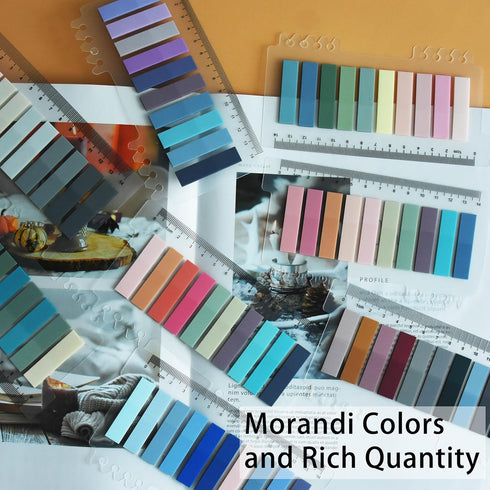 1600pcs Translucent Page Markers,Morandi Sticky Note Tabs with Binders,Repositionable Book Flags Tabs Strip for Annotating Books,Clear Sticky Note...