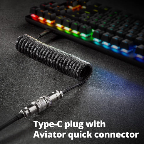 GUNMJO Pro Custom Coiled USB C Cable for Gaming Keyboard, Double-Sleeved Mechanical Keyboard Cable with Detachable Metal Aviator, 1.5M USB-C to US...