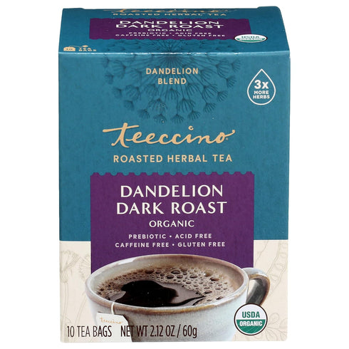 Teeccino Dandelion Dark Roast Tea - Caffeine Free, Organic, Roasted Herbal Tea with Prebiotics, 3x More Herbs than Regular Tea Bags - Gluten-Free,...