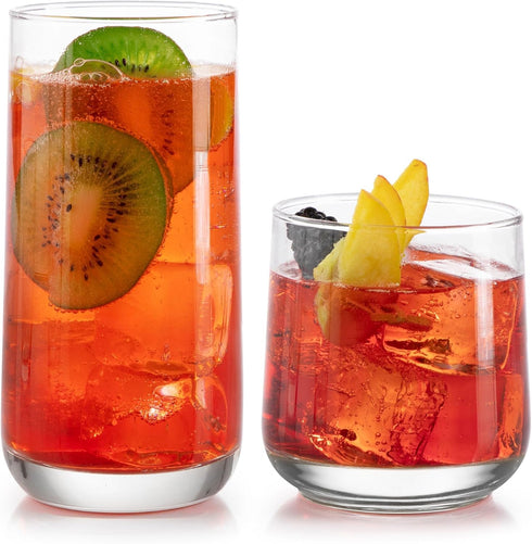 Libbey Ascent Tumbler and Rocks Drinking Glasses Set of 16, Glass Drinking Glasses with Curvature, Versatile Glassware Set for Parties and More...