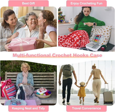 Katech Crochet Hooks Case Empty Zipper Bags Portable Travel Crochet Storage Bag Organizer with Web Pocket and Crochet Holder Slots for Carrying Va...