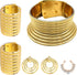 6 Pieces Gold African National Tribal Costume Accessories Set Long Neck Collar Necklaces Metal Bracelet Gothic Chunky Nose Hoop Chain Swirl Earrin...