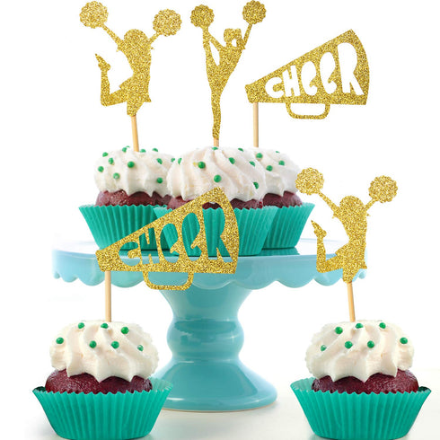 36 Pieces Cheerleader Cupcake Toppers Glitter Cheerleading Gymnastics Cupcake Picks Cheer Team Cake Decorations Gymnast Girl Toothpicks Cake Decor...