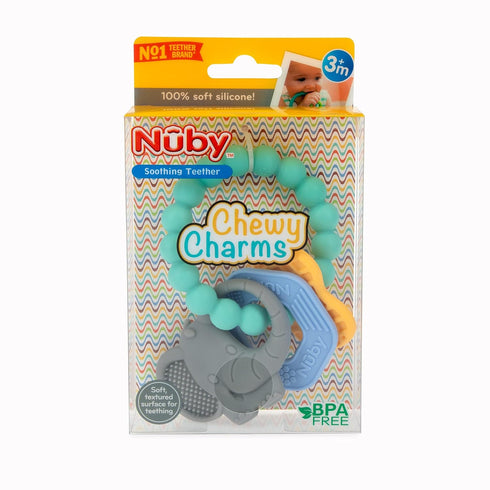 Nuby Chewy Charms Key Silicone Teether, Neutral, 1 Count (Pack of 1)...