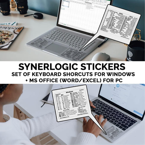 SYNERLOGIC Windows + Word/Excel (for Windows) Quick Reference Guide Keyboard Shortcut Stickers, No-Residue Vinyl (Clear/Small/Combo/5sets)...