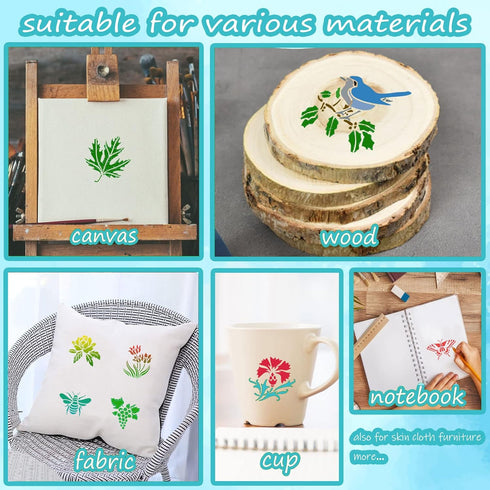 Flower Stencils for Painting, 64pcs 3 Inch Stencils for Crafts Rock Painting Stencils Plastic Reusable Stencils for Painting on Wood Wall Tile Hom...