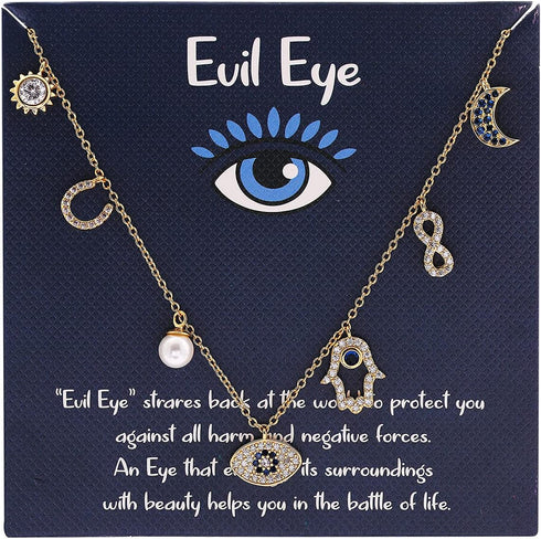 SLOONG Evil Eye Bracelet Anklet Hamsa Hand Bracelet 14K Gold Plated Dainty Bracelet Anklet White Blue Cz Pendant Bracelet Anklet for Women, Adjust...