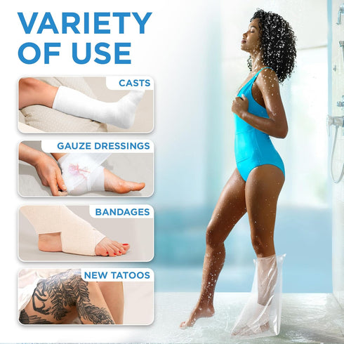 100% Waterproof Cast Covers for Shower Leg - Tight Seal - Reusable Adult 2pk Half Leg Cast Protectors - Knee, Ankle, Foot...