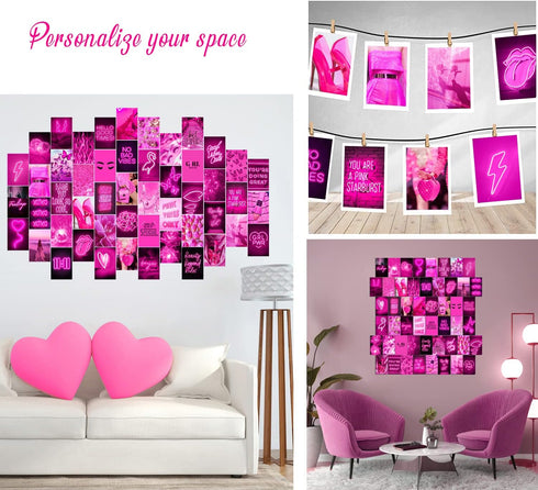 WOONKIT Pink Neon Wall Collage Kit Aesthetic Pictures, Trendy Room Decor for Teen Girls, Pink , 50pcs 4x6 Inch...