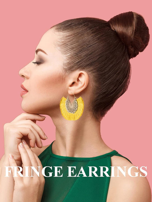 12 Pairs Statement Tassel Earrings Hoop Tassel Earrings Bohemian Geometric Handmade Earrings for Women...