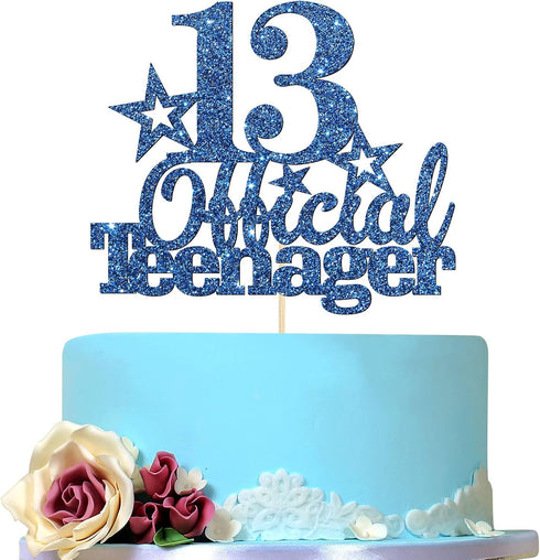 Deep Blue 13 Official Teenager Birthday Cake Topper for Boy or Girl, Happy 13th Birthday Party Decoration, Hello 13, 13 Year Cake Topper, Cheers t...