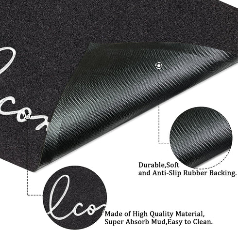 Welcome Mats for Front Door Outdoor Indoor Non Slip Doormat Super Absorb Mud Easy to Clean Entrance Mats for Home,Patio,High Traffic Areas Black...