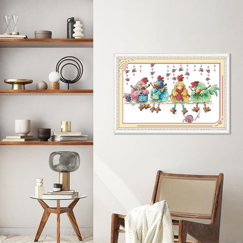 Maydear Cross Stitch Stamped Kits Full Range of Embroidery Starter Kits Beginners for DIY 11CT 3 Strands - The Chicken Knitting a Sweater 20.5×13....