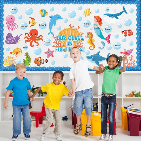 gisgfim Under The Sea Bulletin Board Decoration Set Classroom Sea Animals Cutouts Borders for School Decor Ocean Theme Summer Welcome Bulletin Boa...