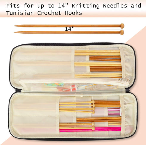 Teamoy Knitting Needles Case (Up to 14''), Travel Organizer Storage Bag for Knitting Needles, Tunisian Crochet Hooks and Accessories, Gray...