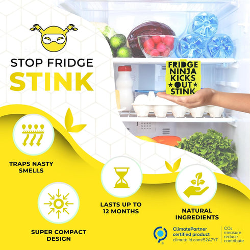 Fridge Ninja Compact Fridge Deodorizer (2 Pack) - More Effective Than Baking Soda - Compact Size Refrigerator Deodorizer Made of Activated Carbon...