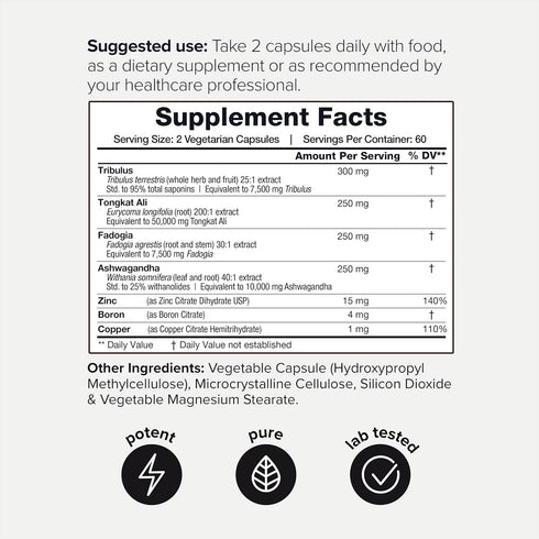 Elite T Formula: 75,000mg Power Capsules - Enhanced with Tribulus (95% Saponins), 200:1 Tongkat Ali, 30:1 Fadogia, 25% Withanolides Ashwagandha - ...