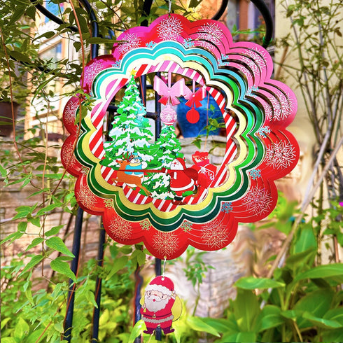 Wind Spinner Outdoor Metal Santa Claus 12inch 3D Stainless Steel Garden Sculpture 3D Wind Spinner Hanging Yard Garden Decor Gifts Indoor/Outdoor D...