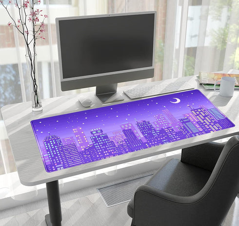 Purple Anime Desk Mat Japanese Tokyo City Mousepad Retro Neon Pixel XXL Deskmat Gaming Anime Cool Kawaii Large Mouse Pad Keyboard Mouse Mat Desk P...
