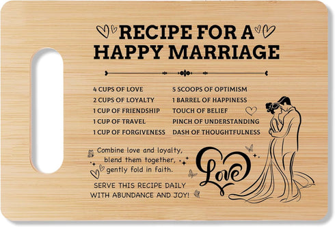 Wedding Bamboo Cutting Board Gifts, Recipe For A Happy Marriage Home Kitchen Decor, Engagement Bridal Shower Gifts For Couples Newlyweds Bride Gro...