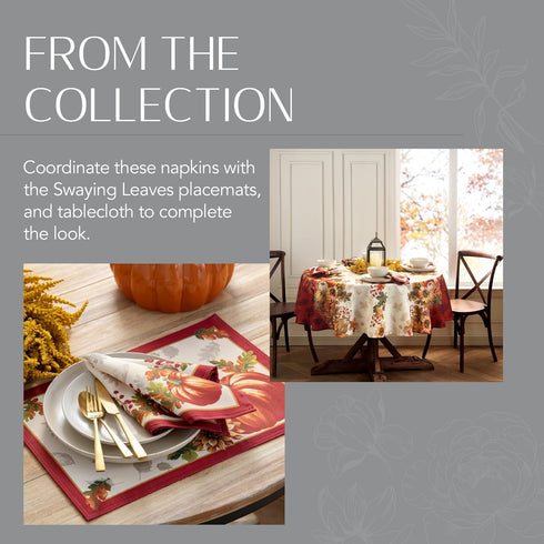 Elrene Home Fashions Swaying Leaves Bordered Fall Napkins, Seasonal Dinner Napkins for Formal or Everyday Use, 17" x 17", Set of 8...