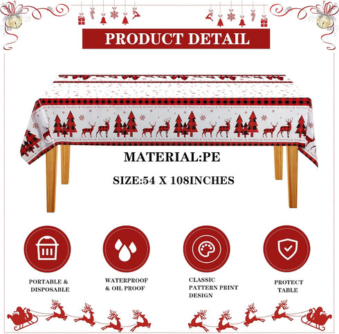 3 Pcs Christmas Tablecloths, Christmas Buffalo Plaid Table Cover Disposable Plastic Rectangular Red Black Plaid Table Decorations for Holiday Part...