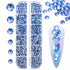 Makartt Blue Nail Rhinestones Flatback Rhinestones Multi-Size Round Crystal Glass Nail Charms Diamonds Nail Jewels Rhinestones for DIY Crafts Make...