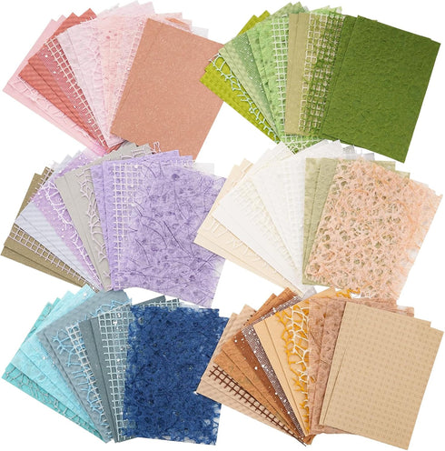 96 Sheets Textured Scrapbook Paper and Mesh Fabric Assorted Set - 6 Pack Mixed Special Paper for Scrapbooking Planner Bullet Junk Journal Supplies...