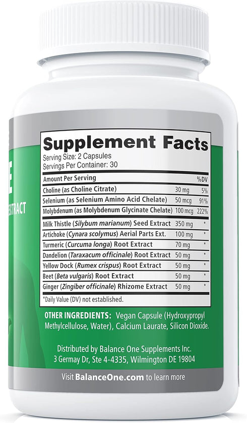 Balance ONE Liver Support Supplement with Milk Thistle Extract, Dandelion Root & Molybdenum – Natural Liver Cleanse, Repair & Detox for Men & Wome...