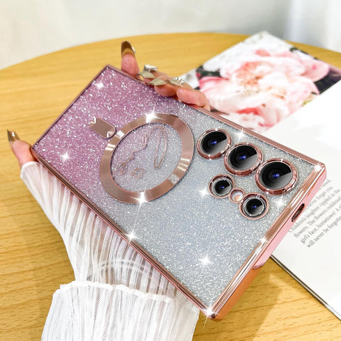 Fiyart Designed for Samsung Galaxy S24 Ultra Case,Compatible with MagSafe Love Heart Plating Camera Protection Clear Phone Case, Magnetic Glitter ...