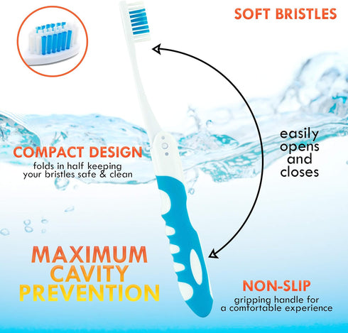 Travel Toothbrush, Portable Toothbrush Built in Cover, Travel Size Toothbrush For Hiking, Camping, and Traveling, Folding Toothbrushes, Collapsibl...