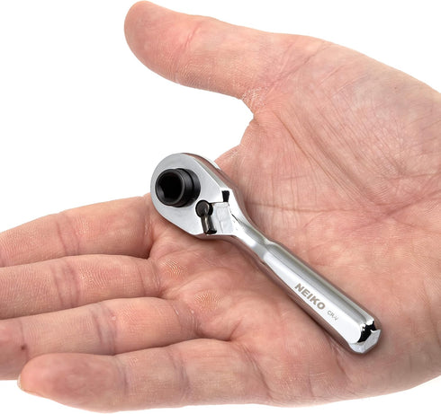 Neiko 03002A Stubby Ratchet, 1/4 Inch Ratchet Wrench and Bit Driver, 108-Tooth Reversible Ratchet, 3.3 Degree, Mini 1/4 Ratchet Drive, Oval Head W...