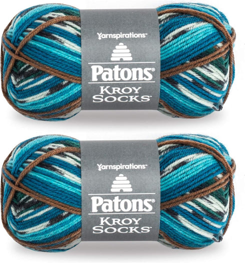 Patons Kroy Socks Yarn, 2-Pack, Route 66 (Blue, Green, and Brown Yarn)......