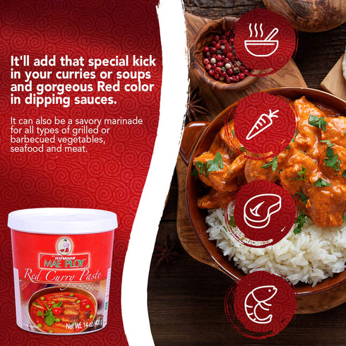 Mae Ploy Red Curry Paste, Authentic Thai Red Curry Paste For Thai Curries And Other Dishes, Aromatic Blend Of Herbs, Spices And Shrimp Paste, No M...