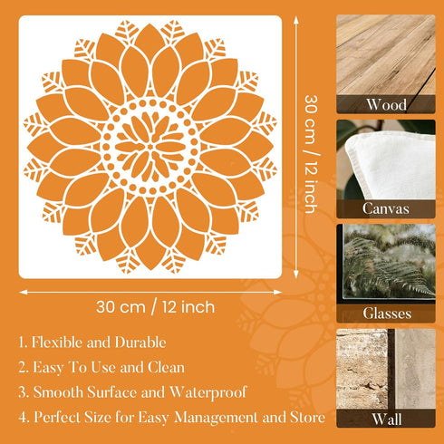 9 Pack Large Mandala Stencils for Painting 12x12 Inches Mandala Painting Templates Reusable Floral Mandala Drawing Stencils for Wall Floor Furnitu...