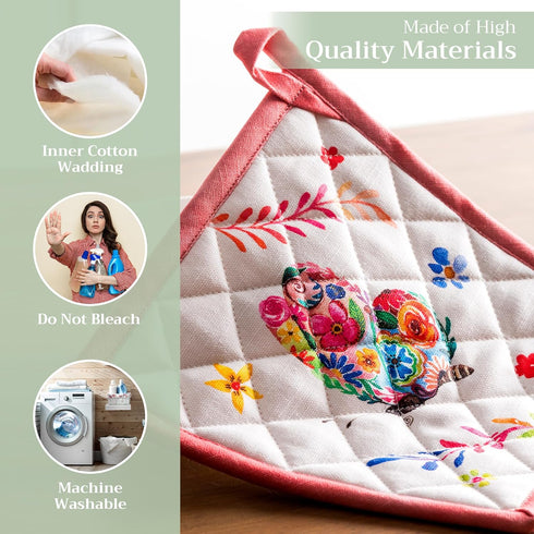 Maison d' Hermine Pot Holders Set 100% Cotton Heat Resistant Potholders 8" x 8" Hot Pads with Loop Cooking, Grilling, Kitchen, Handling Hot Pans S...