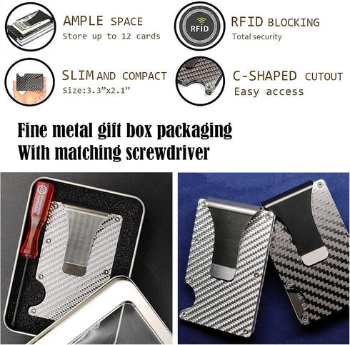 Carbon Fiber Wallet,RFID blocking anti-theft card ultra thin cash credit holder black,metal money clip lightweight high classic portable durable...