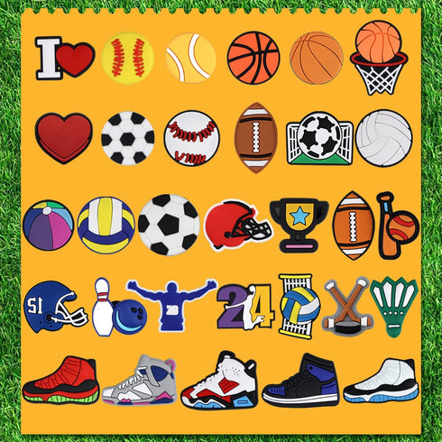 Sports Letters Numbers Charms for Clog Shoe Decoration, Basketball Baseball Hockey Lacrosse Softball Soccer Football Volleyball Sneakers Charm Gif...