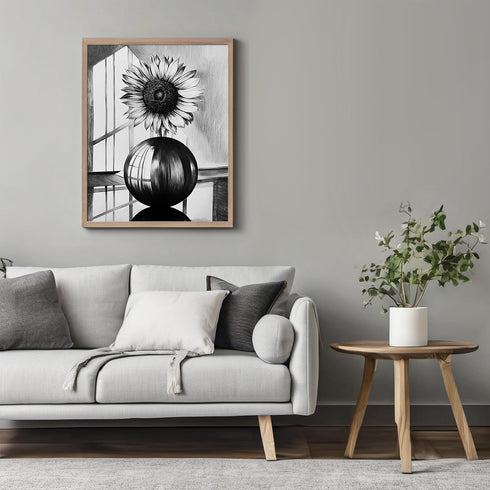 Posterizer 1 pcs-lone sunflower in a round vase-minimalist modern art 4-Floral & Botanical Art-Collectibles & Fine Art-Decor for Home & Office- un...