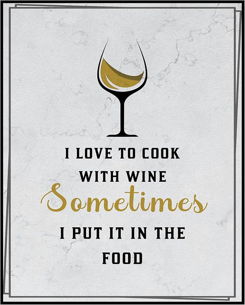 Posterizer 1 pcs-Kitchen Print-Funny Quotes-cook with wine-white wine-Kitchen & Bar Art-Comedy Art-Art Poster Print for Home, Office, Store, Bar- ...
