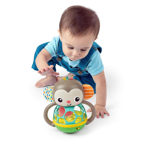 Bright Starts Grab & Giggle Monkey Light-Up Musical Rattle Toy with Easy-Grasp Oball, Ages 6 Months+, Unisex...