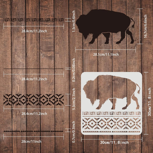 FINGERINSPIRE Layered Buffalo Stencils Template 11.8x11.8inch Plastic Aztec Buffalo Drawing Painting Stencils Aztec Borders Pattern Stencils for P...