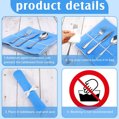 Silver Storage Bags Silver Storage Cloth Anti Tarnish Silver Protector Bags Blue Holder for Silverware Flatware Storage Organizer Place Setting Ro...