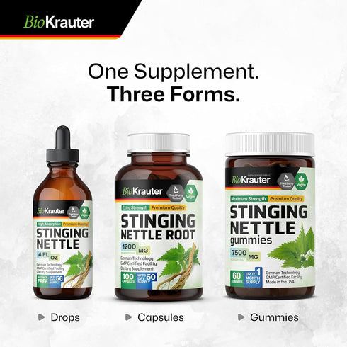 BIO KRAUTER Stinging Nettle Capsules 1200 mg - 100 Natural Urinary Tract & Overall Support Caps - Nettle Root Powder (Urtica Dioica) - Non GMO...