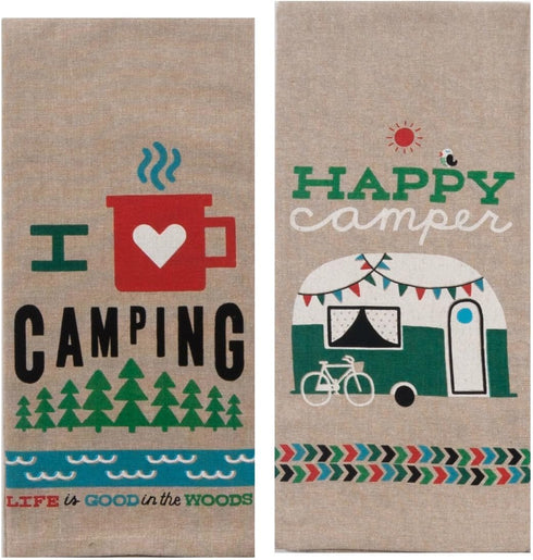 Kay Dee Designs Camping Adventures Chambray Towel Set - One Each Happy Camper & I Heart Camping...