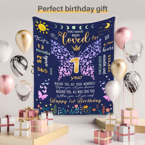1 Year Old Girl Gifts for 1st Birthday Blanket, 1st Birthday Gifts for One Year Old Girl, Baby Girl First Birthday Gift Blanket, 50"x40" Happy 1st...