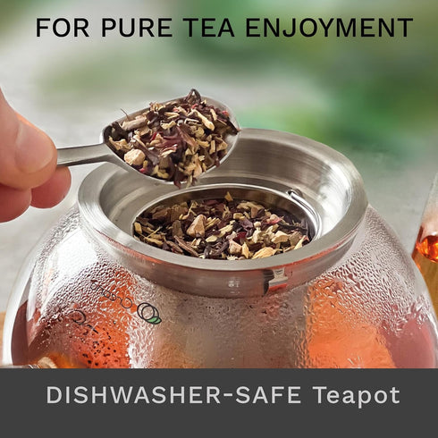 Creano glass teapot 34oz (1000ml), tea maker with integrated stainless steel strainer and glass lid, ideal for preparing loose teas, drip-free, al...