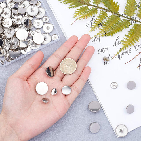 OLYCRAFT 100pcs Alloy Shank Buttons Metal Flat Buttons 5 Sizes Round Sewing Buttons for Sewing DIY Crafts and Jewelry Making - Platinum...