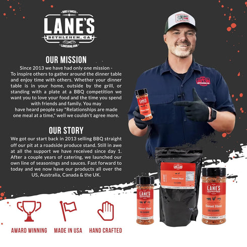Lane's Sweet Heat Rub Seasoning, All-Natural BBQ Brisket Rub Goes Well with Butt Rub Seasoning, No MSG Brisket Seasoning &, Made in USA, 4.0 Oz...